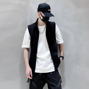 Cross-Border European and American Export Men's Zipper Vest 2025 Pure Color Large Size Sleeveless Outer Wear Stand-Up Collar Vest Thin Jacket