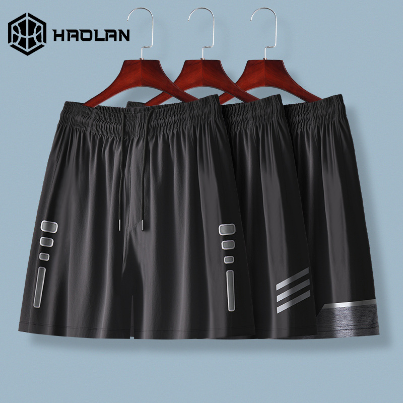 Pantalones cortos deportivos de hielo para hombres delgados pantalones de baloncesto de verano secos rápidos, pantalones de baloncesto de fitness ociosos y sueltos.