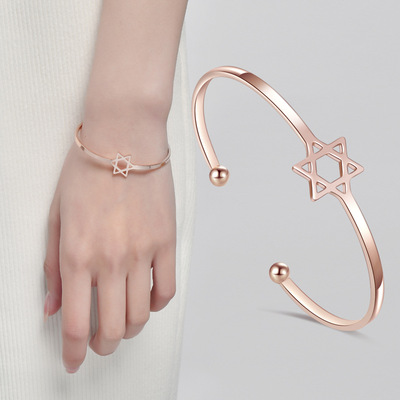 厂家直销钛钢八芒星手镯五角星手链开口手环女高级感礼品首饰批发