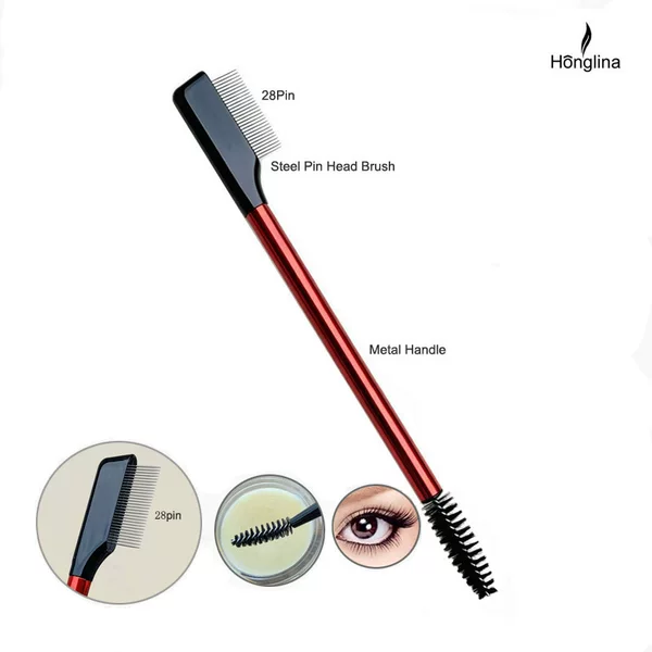 Steel Comb Double-Ended Eyebrow Brush, Eyelash Brush, Metal Handle, 0.5 Fine-Tooth Steel Needle, Precision Comb Teeth, Comes with a Protector