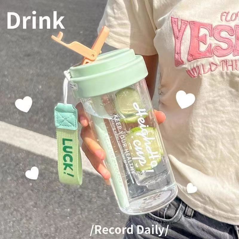新しいデザインの水筒、女の子向け、高見えするストロー付き、携帯に便利なプラスチック製カップ、二重飲み口、夏用、シンプルで可愛いカップ|undefined
