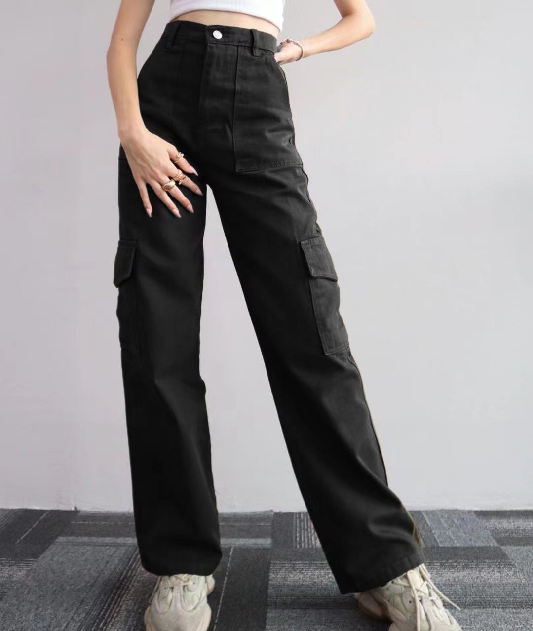 Women's Daily Simple Style Solid Color Full Length Pocket Cargo Pants display picture 4