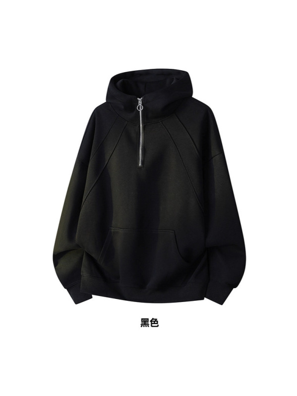 春秋款纯色半拉链卫衣设计感380g连帽套头卫衣男女休闲宽松外套|undefined