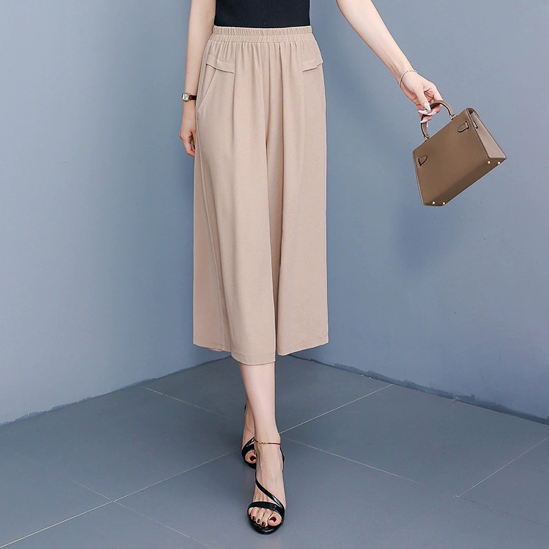 Летние средние и старые широкие брюки женские толстые толстые талии мамы нижние повседневные брюки свободные большие брюки юбки