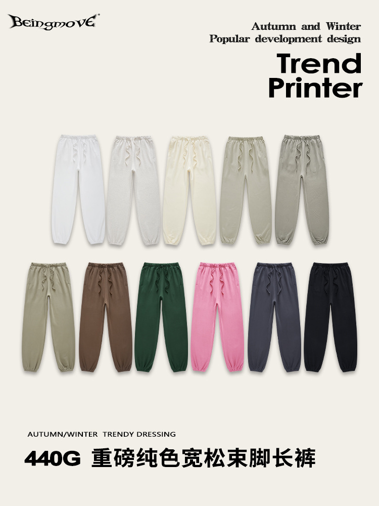 2025 otoño marca de moda de alta calidad pesado 440G suéter de felpa pantalones de ocio deportivos de pierna ancha sueltos para hombre comercio exterior