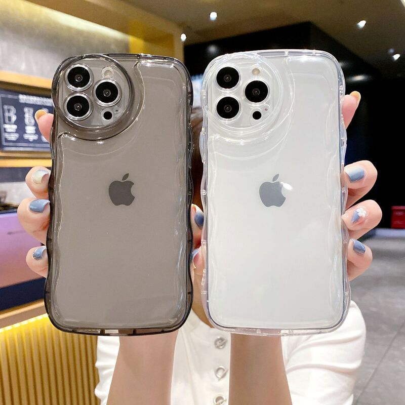 Air Cushion wave pattern suitable for iPhone14ProMax Apple 13 mobile phone shell candy color transparent fine hole protective cover Air Cushion wave pattern suitable for iPhone14ProMax Apple 13 mobile phone shell candy color transparent fine hole protective cover