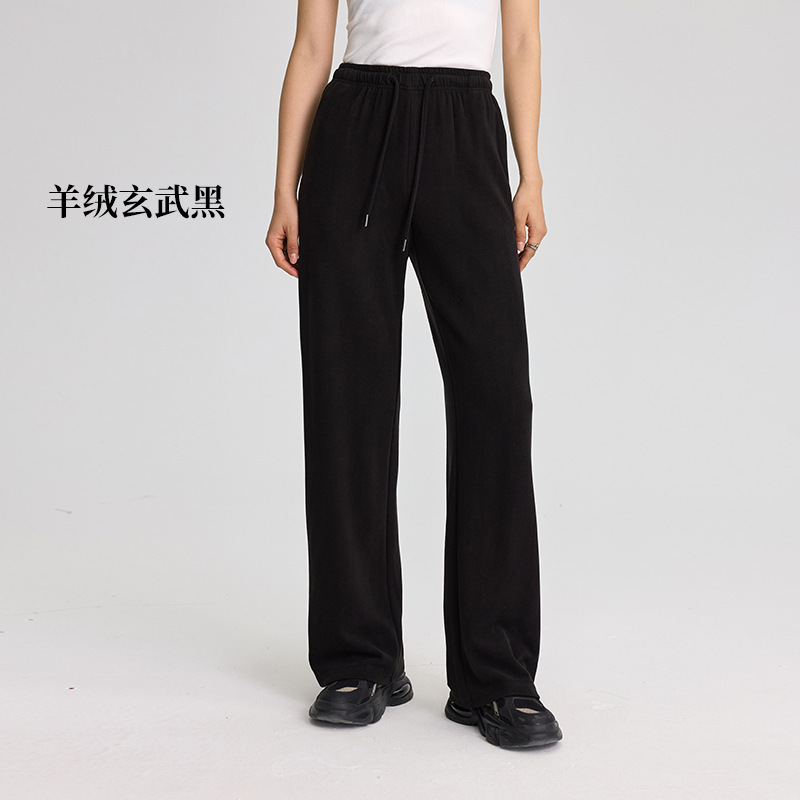 女士羊绒休闲裤冬季新款韩版保暖宽松显瘦双色羊绒拼接阔腿裤|undefined