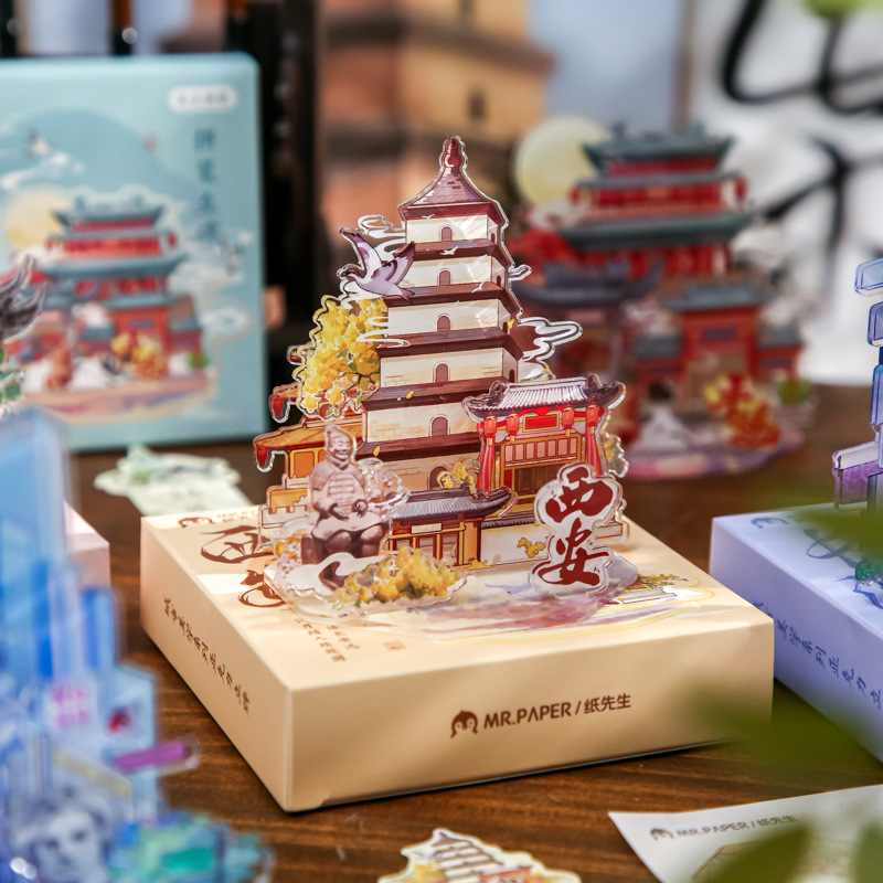 Sr. papel acrílico insertar tarjetas estéticas de la ciudad segunda serie de bombas de escritorio acrílico decoración de tarjetas