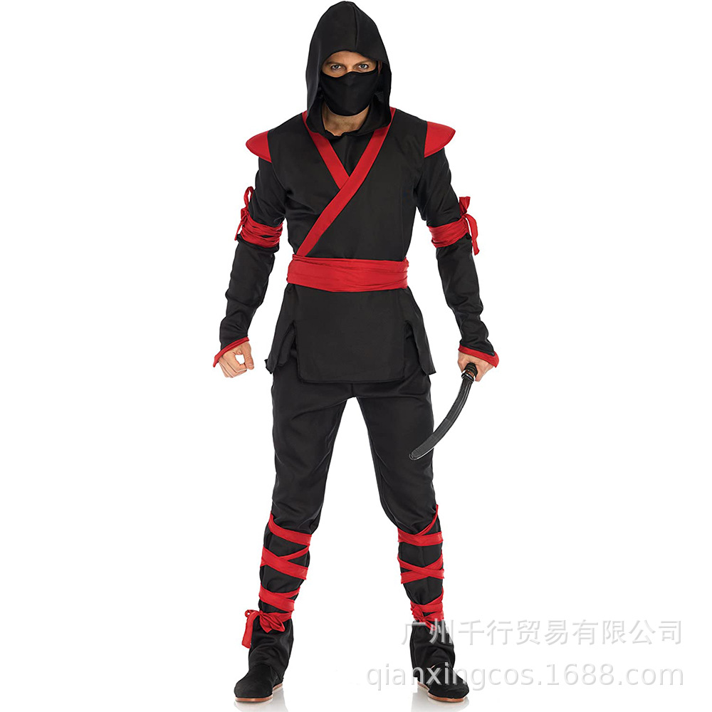 万圣节服装忍者男cosplay制服日本黑武士年会舞台演出服成人全套-阿里巴巴