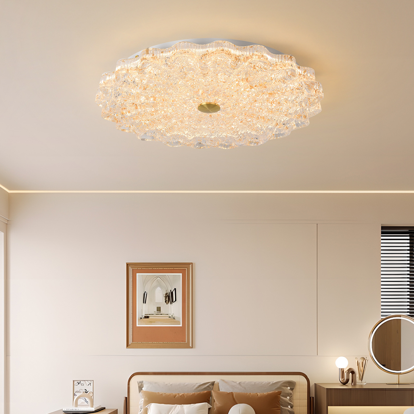 Luz de techo del dormitorio de estilo antiguo de alta sensación de resina retro color de nuez super brillante protección de ojos de la habitación de la lámpara principal 413L
