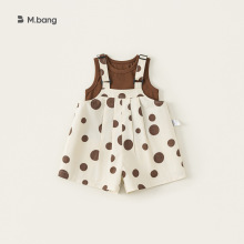 宥宝童装儿童套装宽松波点背带裤无袖背心女童夏装两件套织里童装
