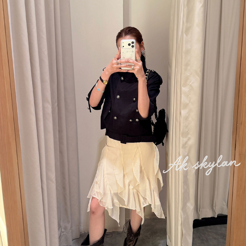 AKskylan French-style irregular ruffle skirt, high-waisted, slimming, elegant, mid-length chiffon skirt 85977 AKskylan French-style irregular ruffle skirt, high-waisted, slimming, elegant, mid-length chiffon skirt 85977