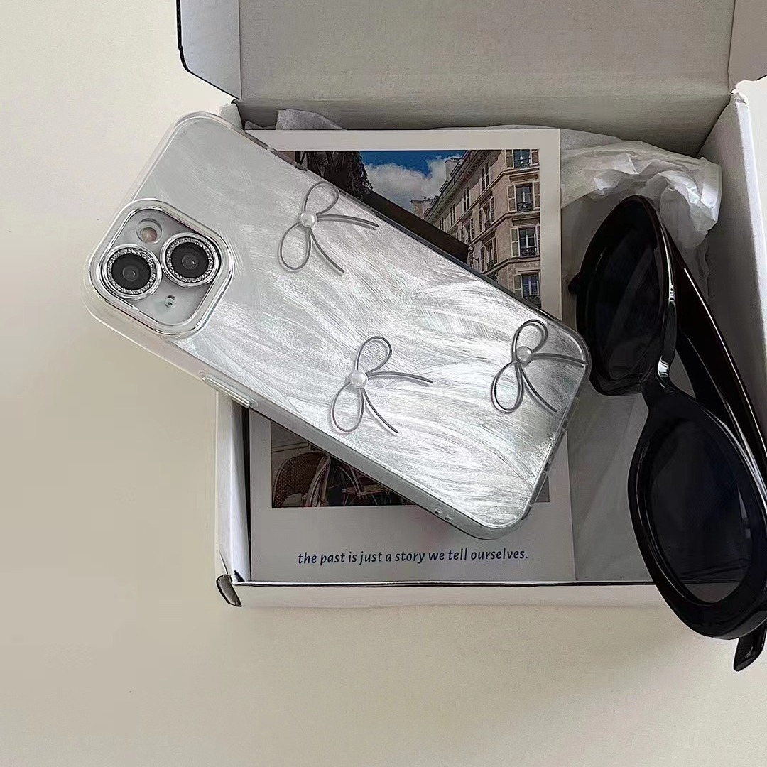 Lazo de perla de hilo de plumas francés para lente de brillo iPhone14 15ProMax funda para teléfono 12 Apple 13