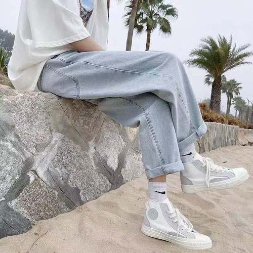 Men's Jeans Spring and Autumn Season Instagram Super Hot Trend Straight Leg Loose Plus Size Droopy Wide Leg Korean Style Father's Pants