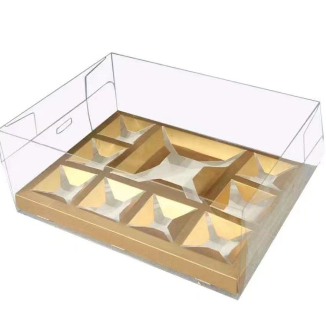Oro 2 / 4 / 6 / 12 caja de embalaje de cupcake caja transparente de muffin muffin caja de embalaje de paja de madera