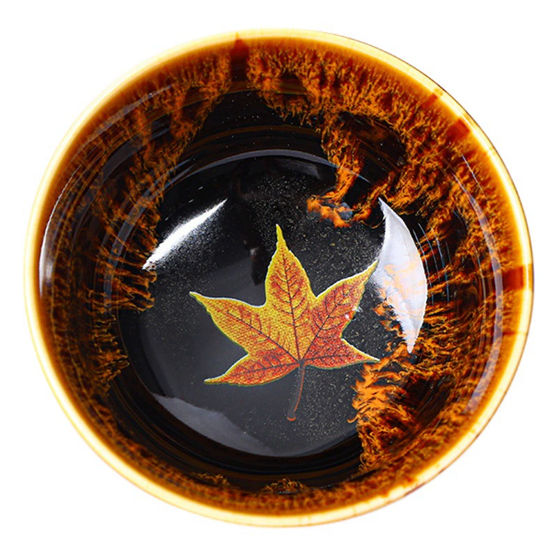 Чашка для чая с кленовым листом, встроенная в печь, чашка для чая с вращающимся листом, мастерская чашка, японский керамический бытовой чайный сервиз, чашка-ковбойская шляпа