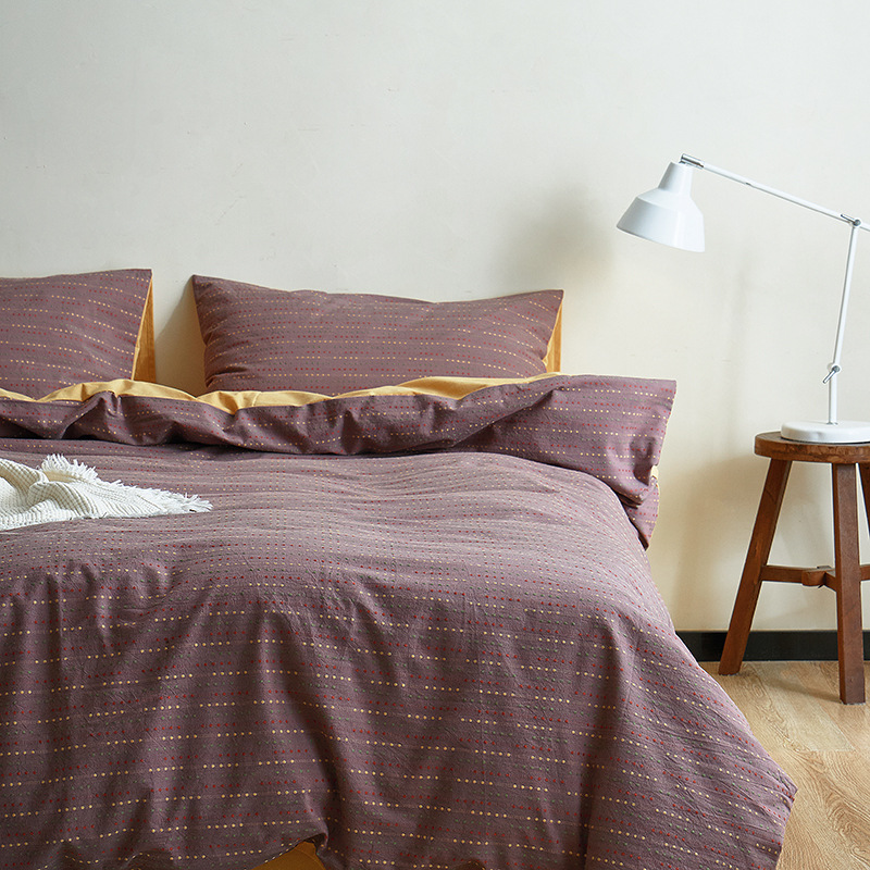 Ensemble quatre pièces en jacquard 100% coton, style nordique français minimaliste rétro, de classe A, doux pour la peau. Housse de couette en pur coton teint en fil, douce pour la peau._voghion.com