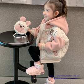 女童外套秋冬款2025新款洋气女宝宝秋季加绒加厚上衣儿童秋装棉衣