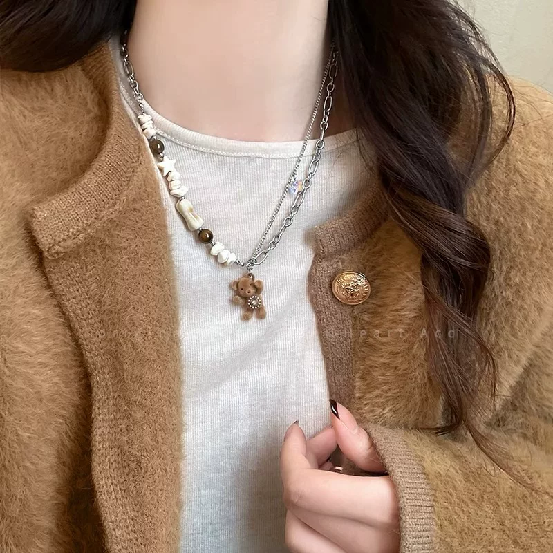 Small necklace, universal sweater, accessory, with little bears