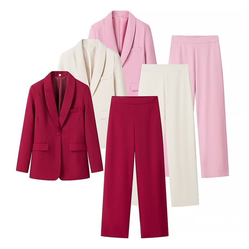 Foreign trade 2024 autumn new women's European and American style dress collar suit coat high waist loose pants suit