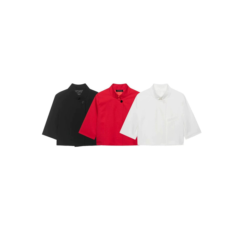 Pb&Zaza New Spring and Summer Women's Clothing, Elegant Commuter Style, High-Neck Short-Sleeved Short Suit Jacket with Single Side Pocket Decoration