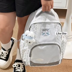 新款ins风简约大容量轻便双肩包条纹星星设计感背包百搭小众书包