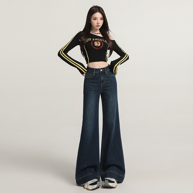 微喇牛仔裤女2025年秋冬新款小个子高腰弹力阔腿显瘦马蹄喇叭裤子|undefined