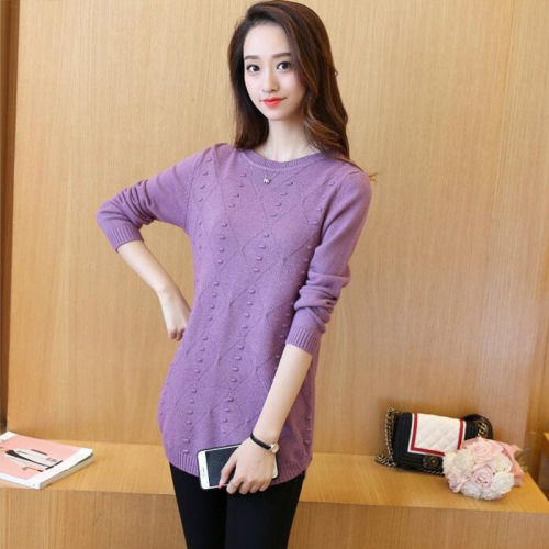 Spring and Autumn New Korean-Style Loose All-Match Knitted Sweater Women's Mid-Length Crewneck Base Layer Top Outerwear for Women