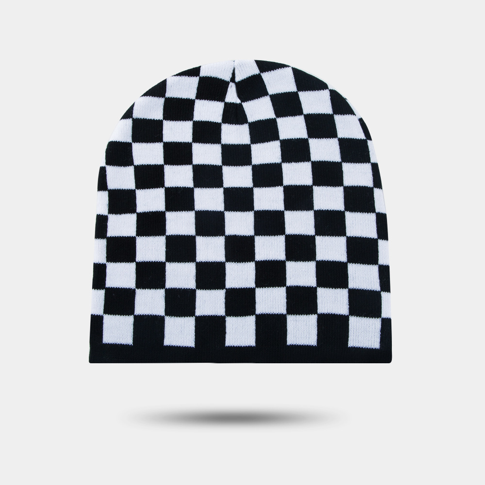 112g Weight Anniversary, Outdoor, Travel, Birthday, Festival, Sports, Shopping Occasion Lattice Pattern Unisex Gender Hip-Hop Style One Size Size Autumn And Winter Warm Hat Female Fashion Retro Houndstooth Knitted Hat 2