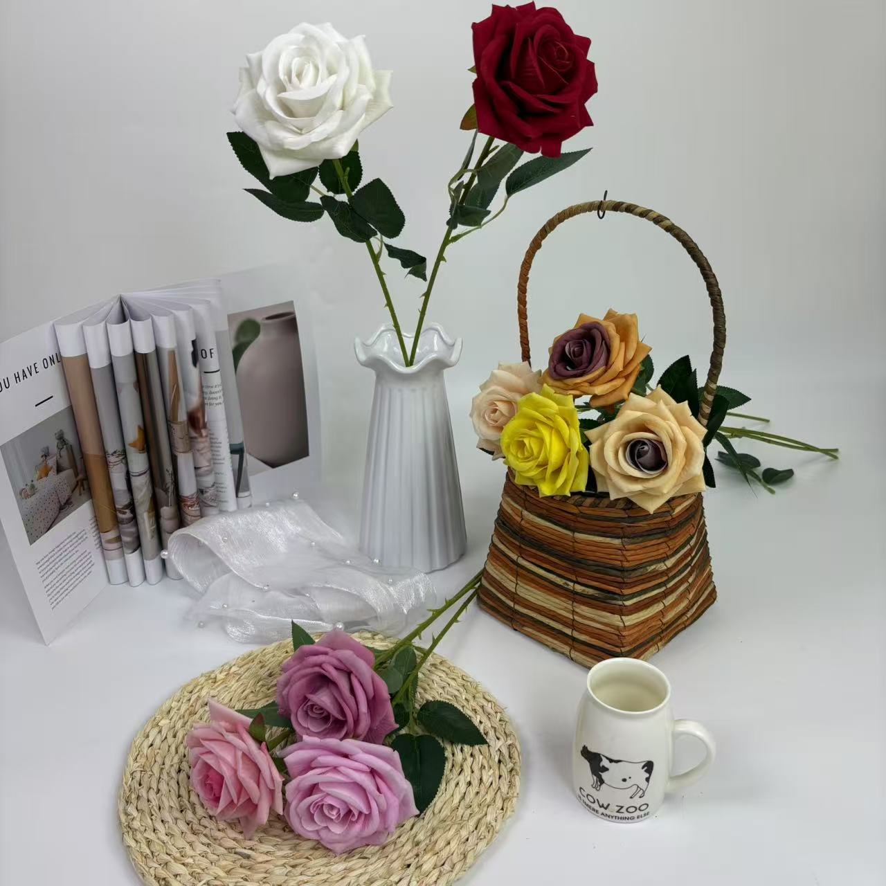 Simulación de una sola tela de terciopelo gran cuerno Mei en el hogar decoración de boda decoración de fotografía de San Valentín decoración de pared de flores