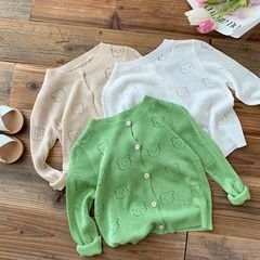 Children's solid color air-conditioning shirt 0-6 years old summer boy's simple hollow knitted sweater girl's bear cardigan trendy BY042
