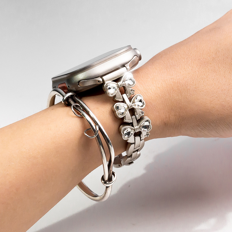 Autumn New High-Looking Simple Zircon Bow Suitable for Xiaomi Bracelet Metal Chain Strap Women's Strap