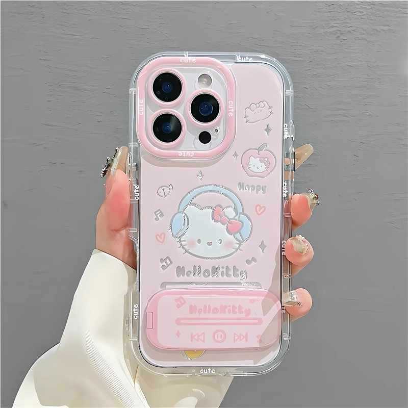 Summer Apple 16E Phone Case Cute Headset KT Cat 15promax Bracket 14 Foxtail Puff Case