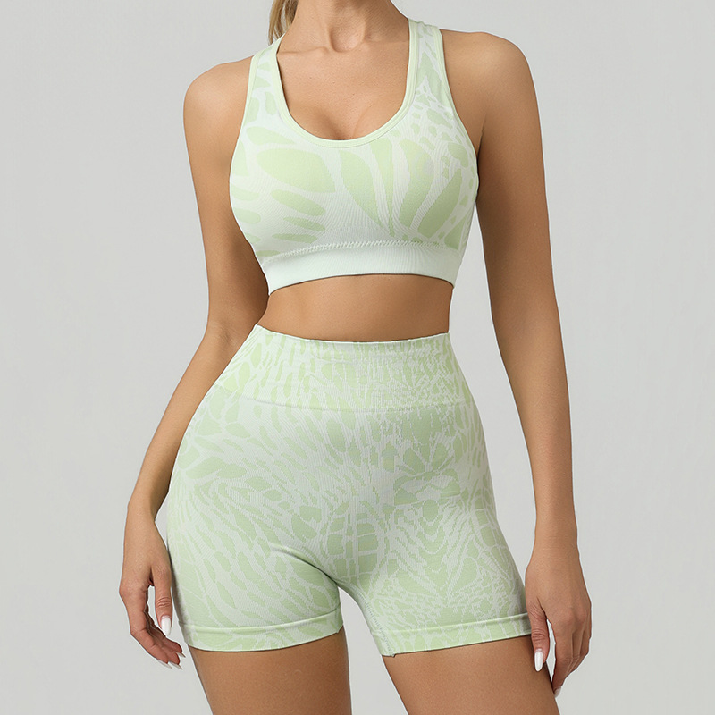 Comercio exterior transfronterizo elástico sin costuras yoga cintura alta abdominal elevación de caderas pantalones deportivos para correr Jacquard pantalones cortos deportivos mujeres
