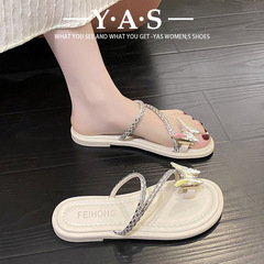 Late Water Diamond Toe French Slippers Fairy Wind Sandals 2024 Spring New Outer Wear Silver Slides for Women