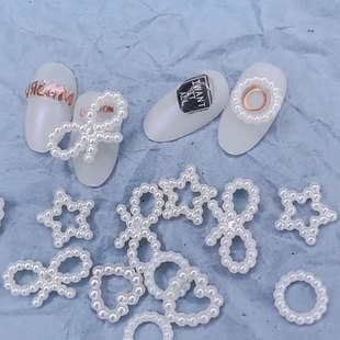Japanese Manicure Jewelry Bow Resin Cut Out Heart Artificial Pearl Diamond Five-Pointed Star Flats Bottom Round Pearl Accessories