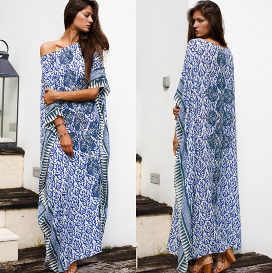 速卖通定位花沙滩长裙 土耳其长袍海滩度假长裙比基尼沙滩罩衫|ru