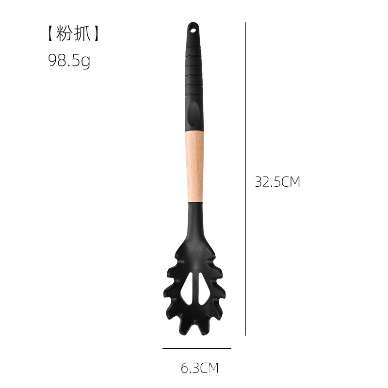 Nuevo punto de madera de mango de silicona 10 piezas de cocina de silicona negro 10 piezas de cocina de cocina de cocina