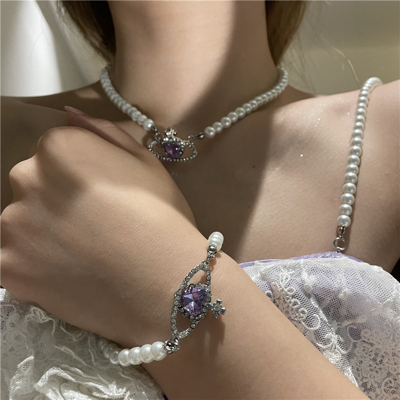 Retro purple gemstone love pearl necklace setpicture1