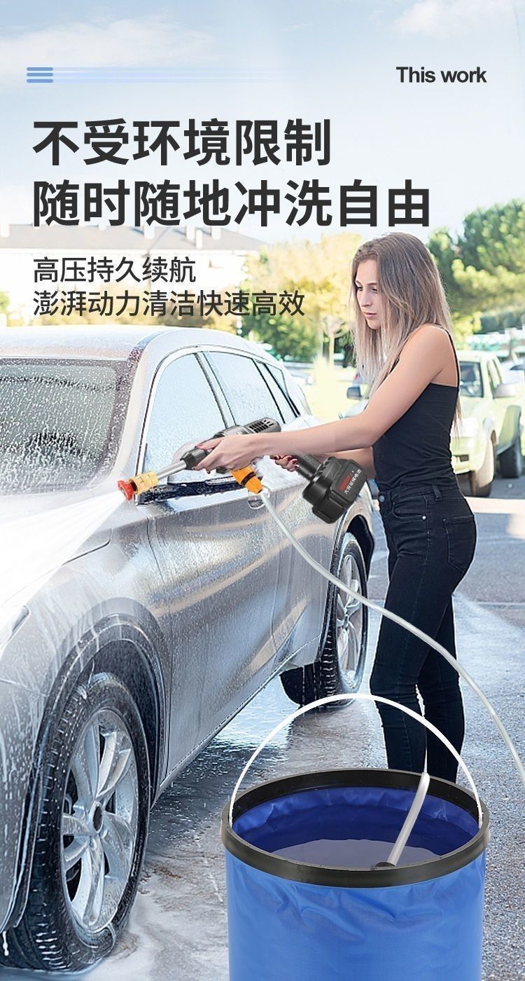 German Wireless High-Pressure Car Washing Machine Household Charging Portable Powerful Water Spray Gun Lithium Battery