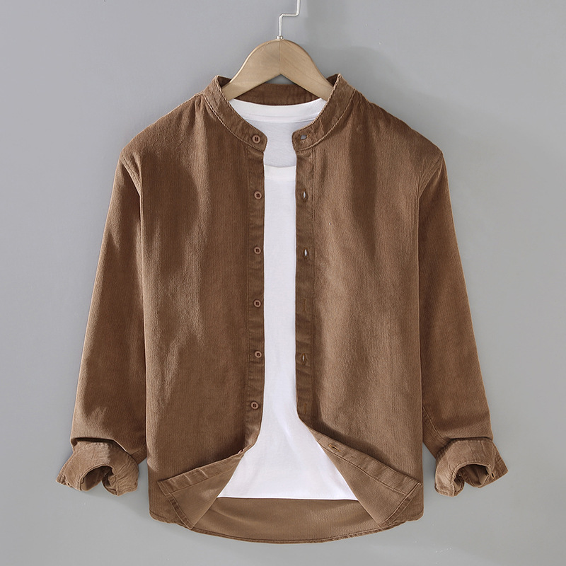 9718 Japanese Vintage Corduroy Shirt Men's Spring, Autumn and Winter Washed Cotton Corduroy Small Standing Collar Shirt Jacket Men's 9718 Japanese Vintage Corduroy Shirt Men's Spring, Autumn and Winter Washed Cotton Corduroy Small Standing Collar Shirt Jacket Men's