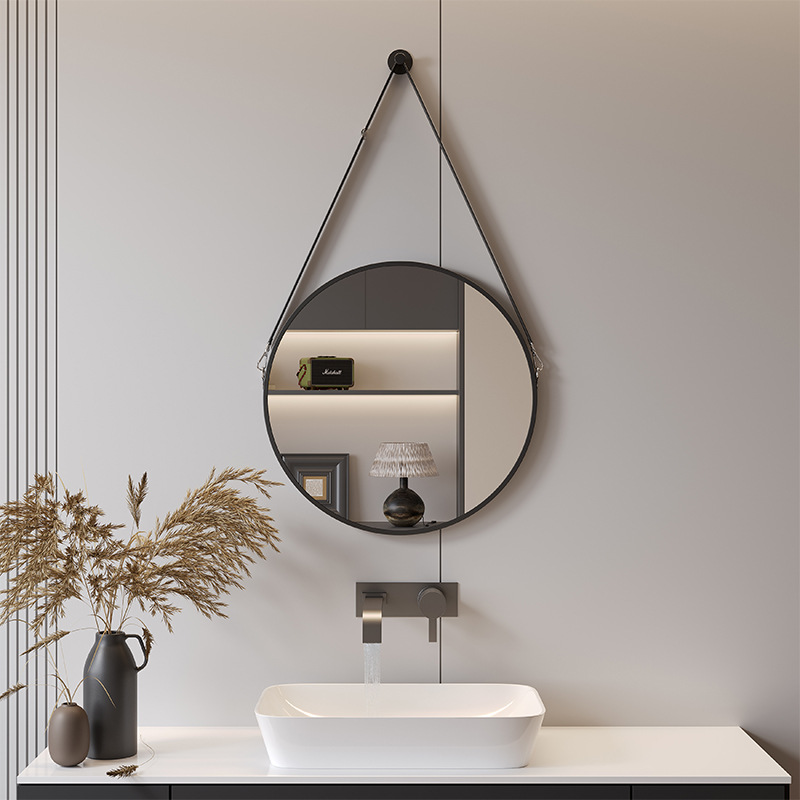 Nordic Round Mirror Hanging Belt Hanging Mirror Wall-Mounted Desktop Bathroom Bedroom Bathroom Makeup Mirror