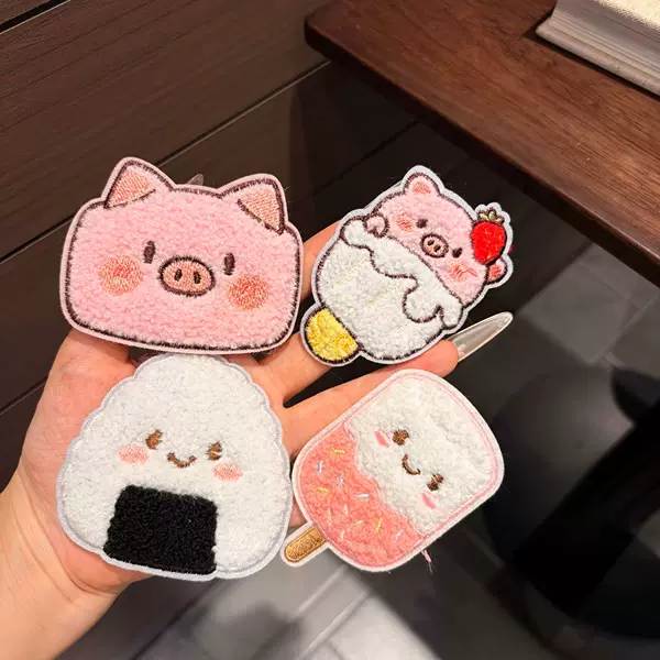 Cute cartoon rice ball piggy ice cream magic hair patch for girls, hair tidying tool, bangs sticker, children's hair accessory for summer
