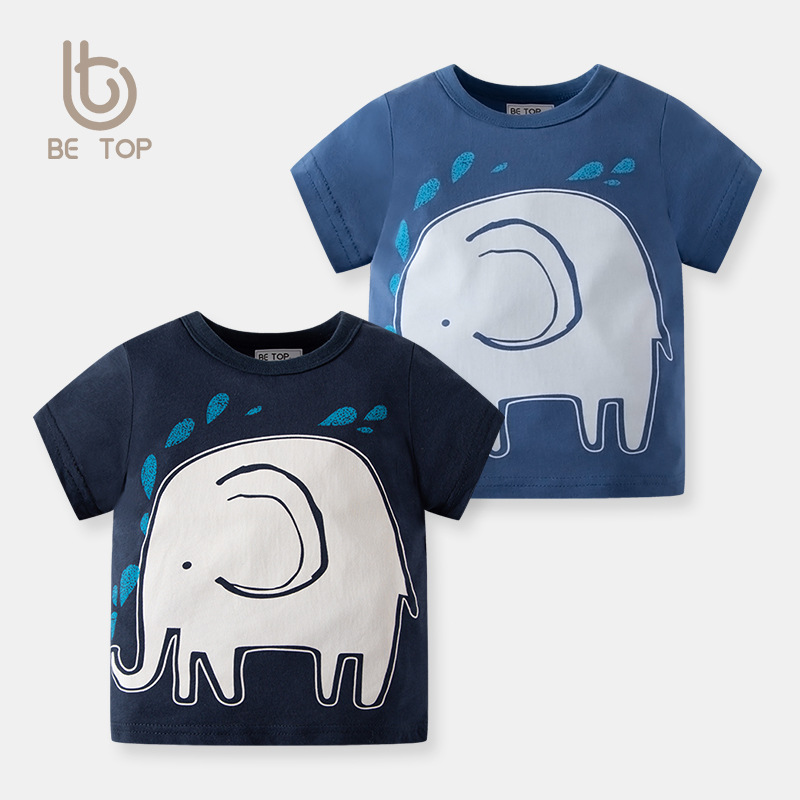 Camiseta de manga corta para niños de dibujos animados con estampado animal ropa para niños de verano Camisa de algodón para niños que toca fondo entrega al por mayor de fábrica