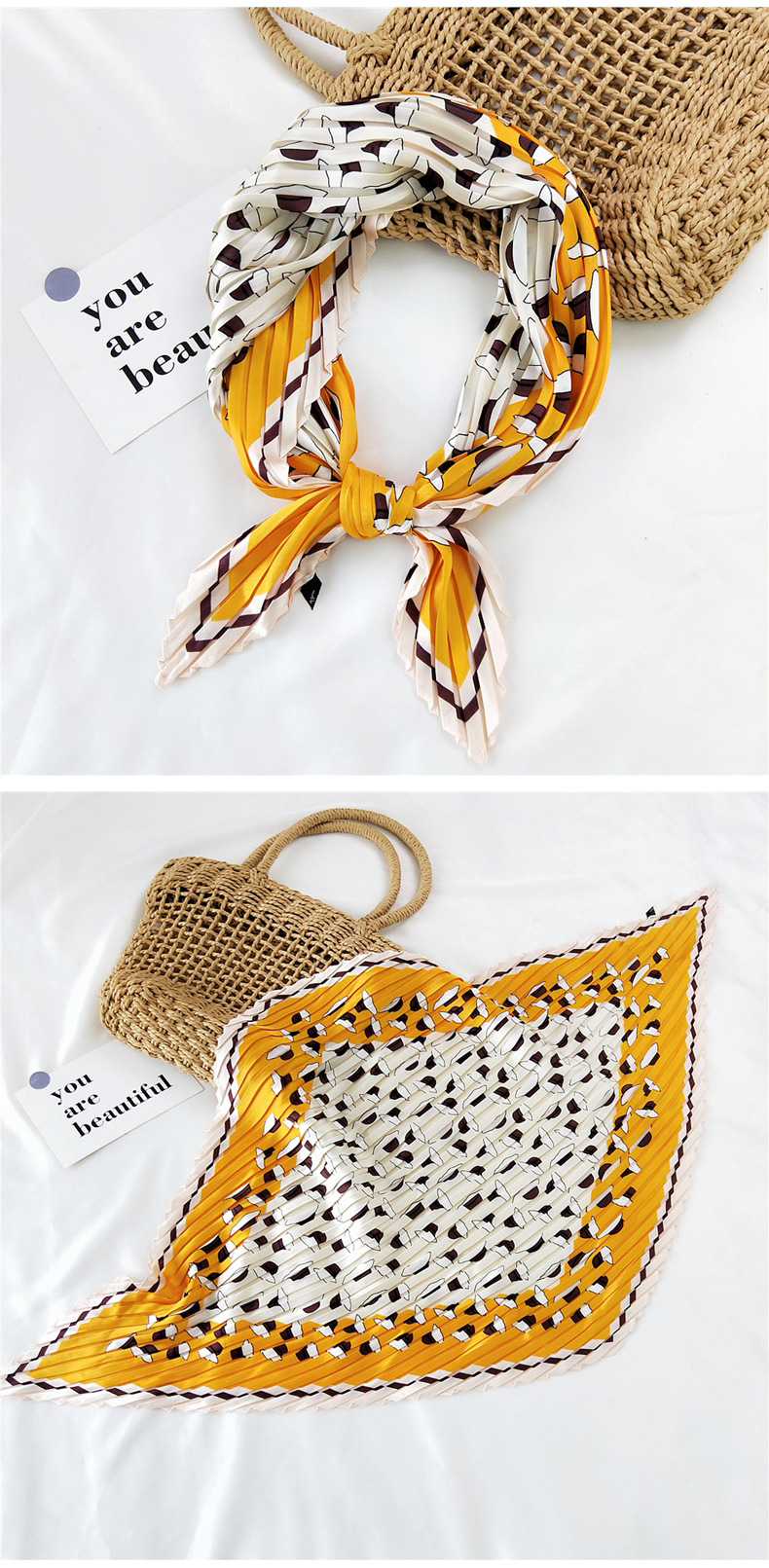 Korean pleated silk square scarfpicture10