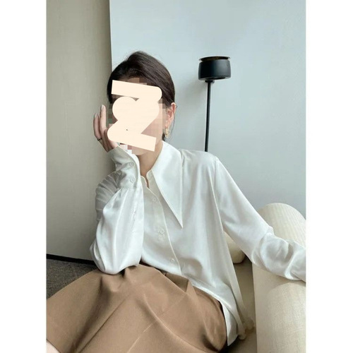 Point-collar stacked new long-sleeved shirt and blouse spring and autumn all-matching large draping French style top
