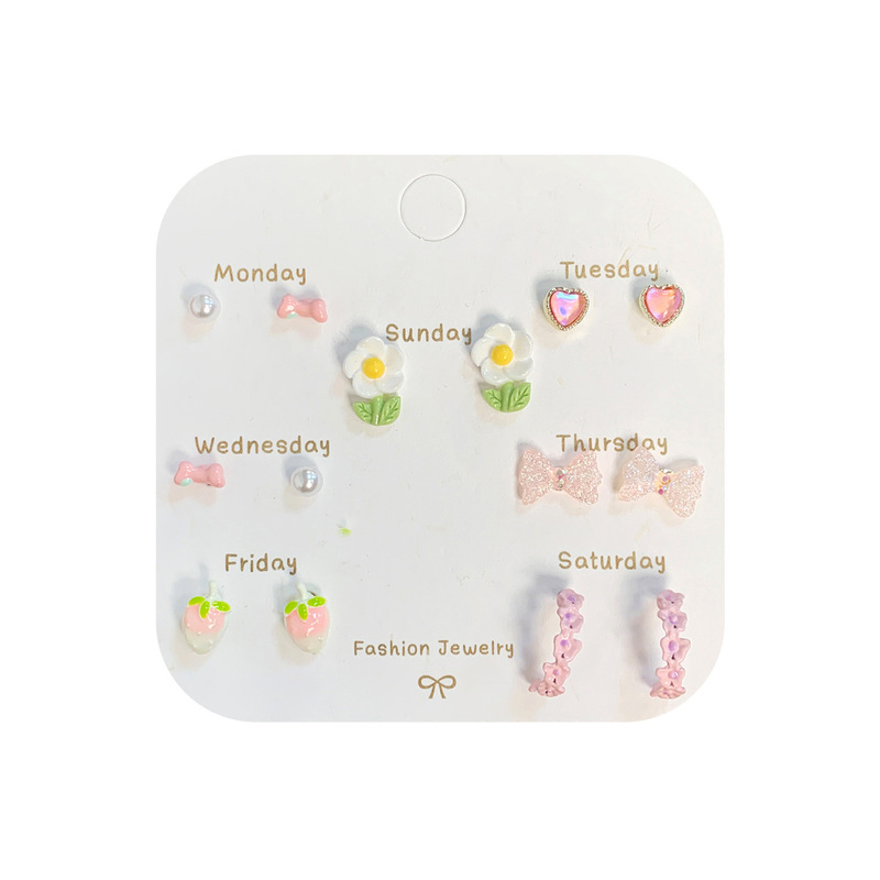 フラワーイヤリングセットドーパミンニッチミニかわいいラブリボンフラワー小さなイヤリング組み合わせ卸売|undefined