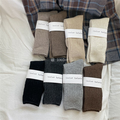 IOULOR autumn and winter wool socks Japanese mid-calf socks solid color pile socks thickened versatile double needle Zhuji socks wholesale