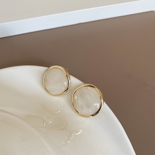 Retro Hong Kong style round colored glaze earrings women's simple cold wind earrings 2022 new fashion South Korea temperament earrings