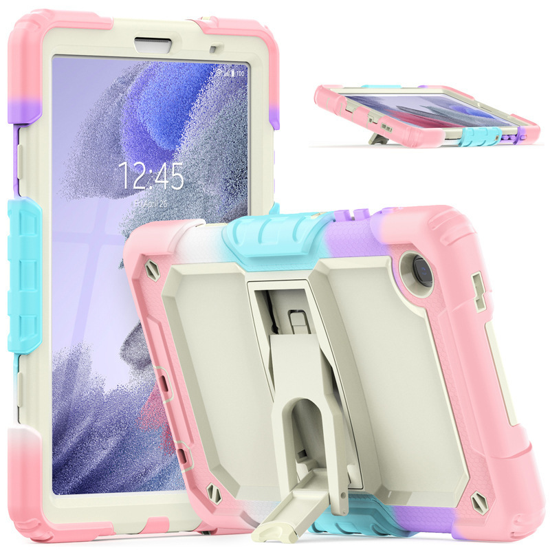 Suitable for Samsung Tab A7 Lite Contrasting Color Silicone Strap Tablet Protective Case T225Pc Stand Anti-Fall Back Cover